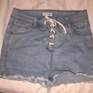 Lace up denim shorts